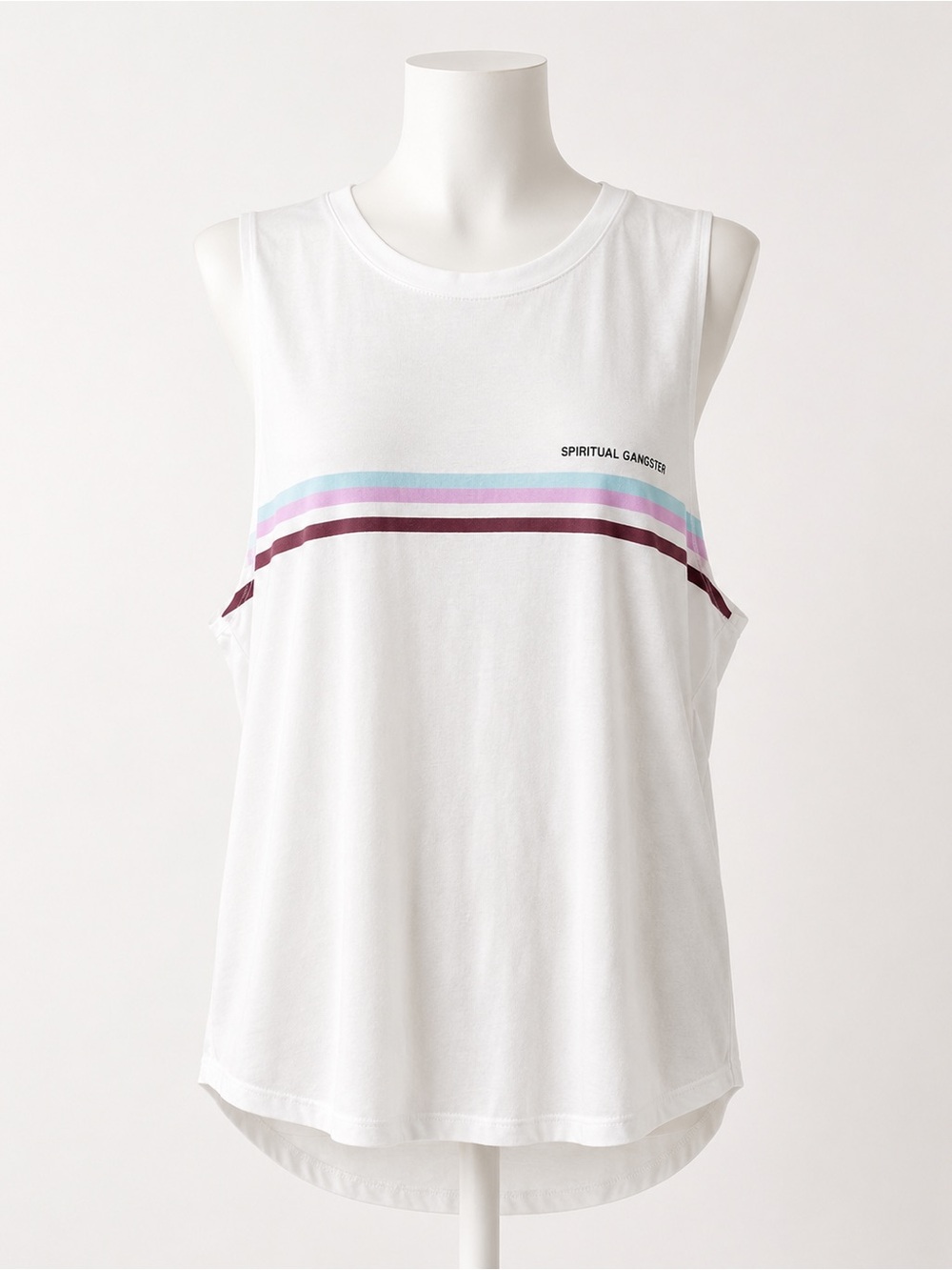 Spiritual Gangster White Tank with Pastel Stripes